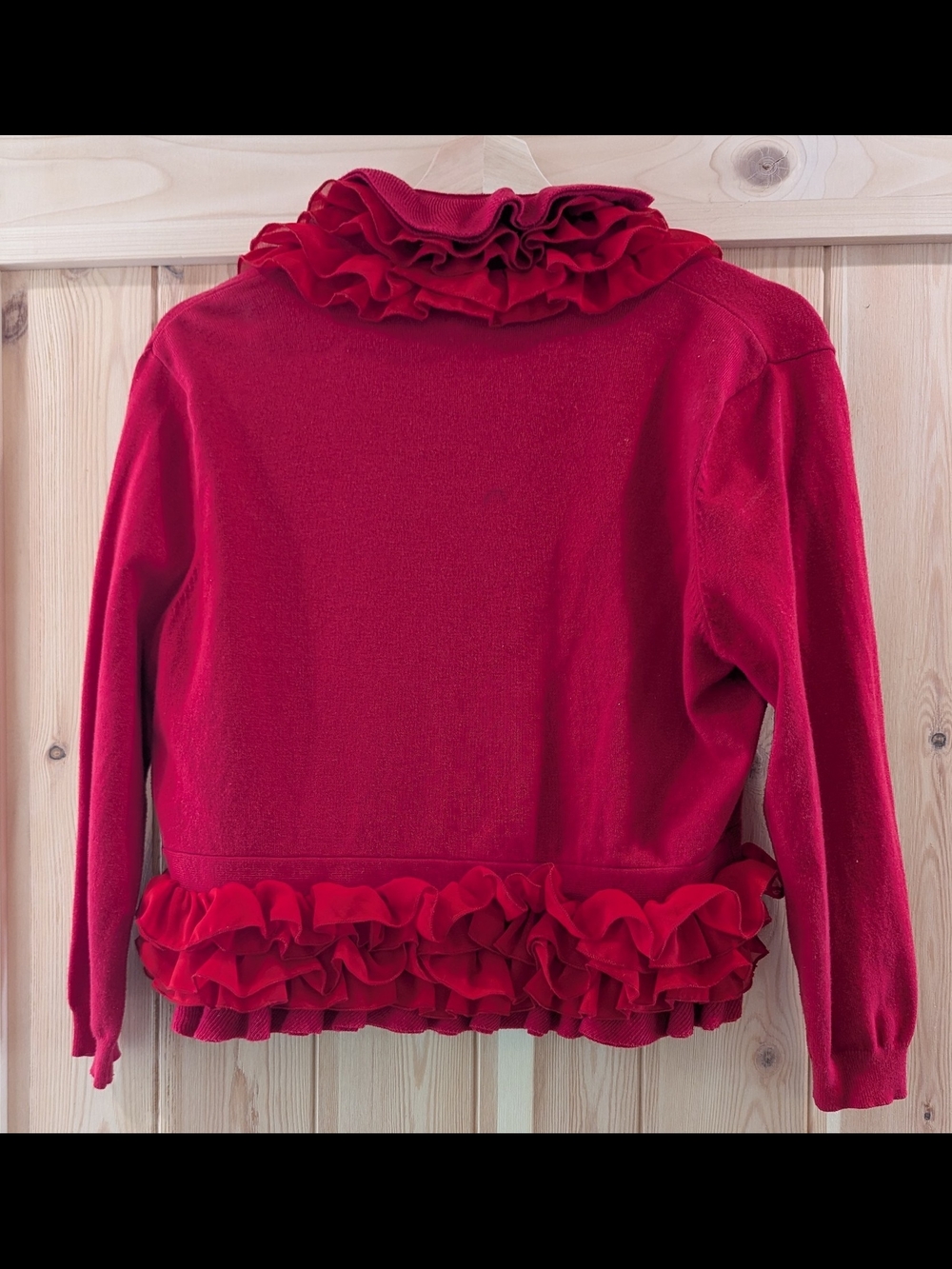 Barami Red Ruffle Cropped Cardigan Sweater - Picture 5 of 8